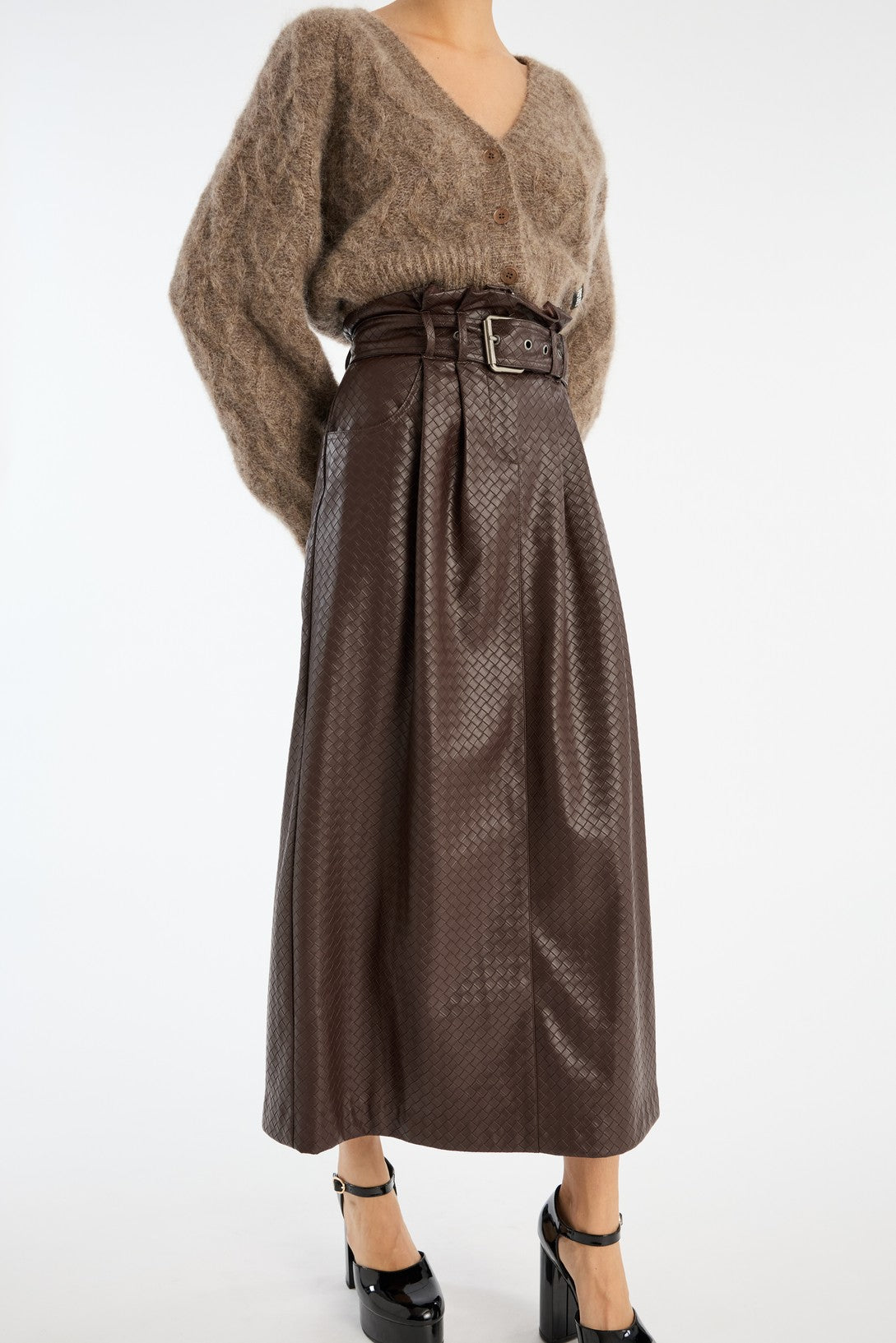 Midi Paper Waist Skirt