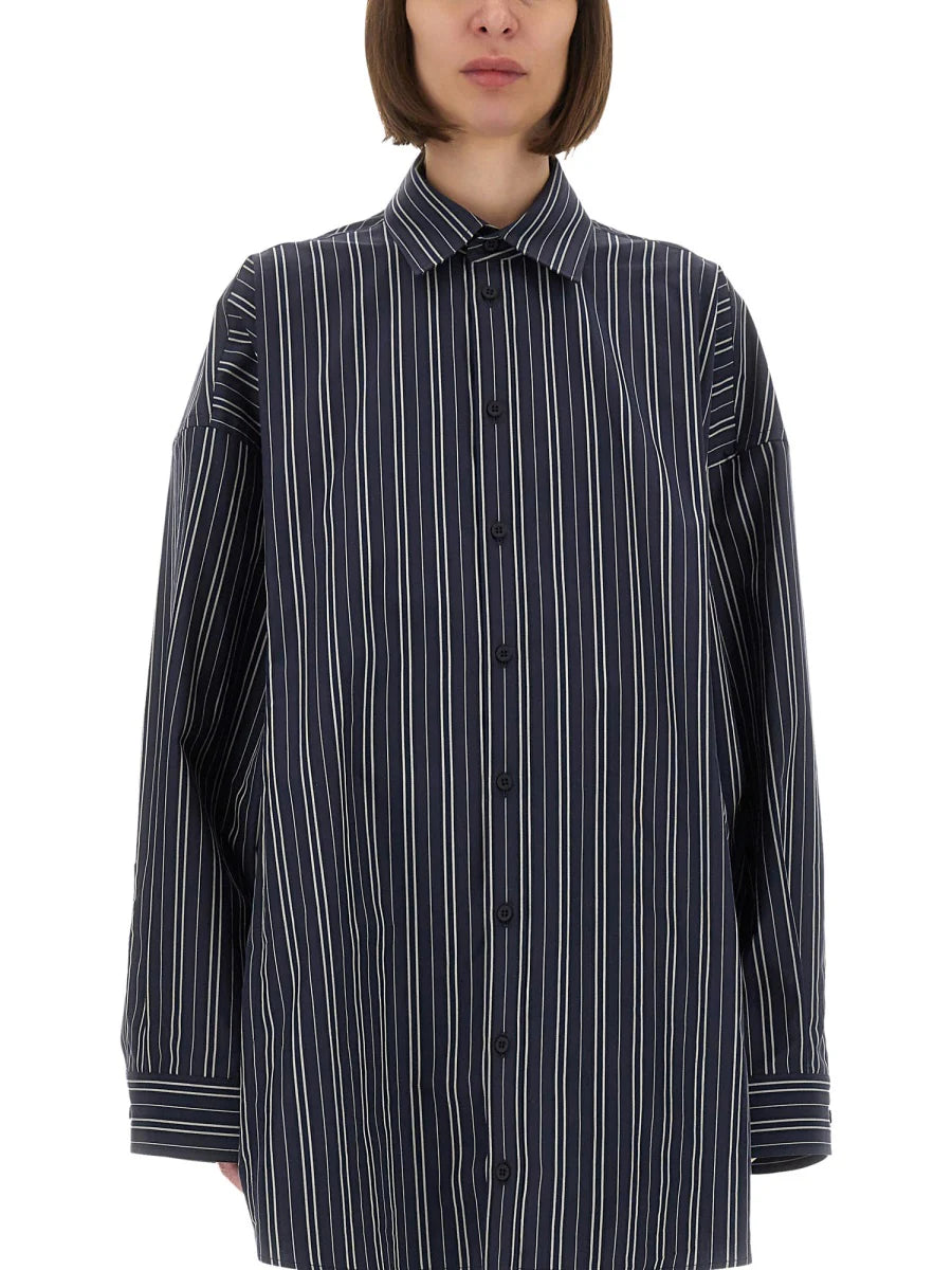 Blue Striped Poplin Shirt-Dress