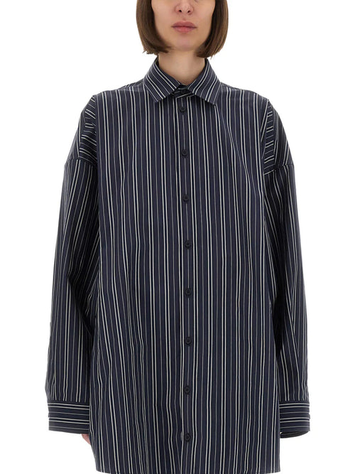 Blue Striped Poplin Shirt-Dress