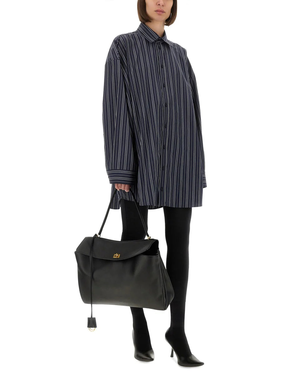 Blue Striped Poplin Shirt-Dress