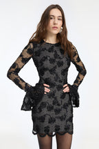 Flower Mesh Ls Mini Dress