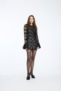 Flower Mesh Ls Mini Dress