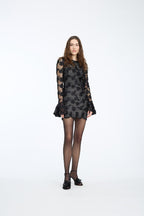 Flower Mesh Ls Mini Dress