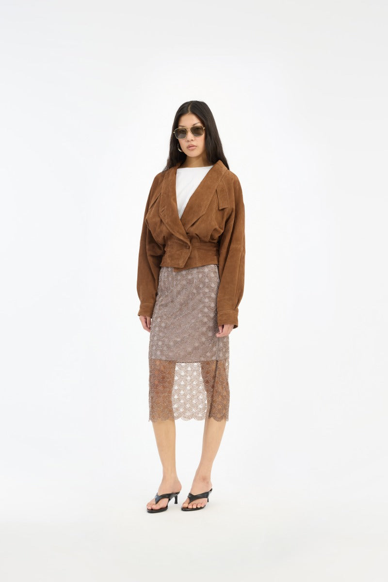 Scallop Sequin Midi Skirt