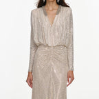 Champagne Rhinestone Embellished Maxi Dress
