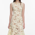 Yellow Crochet Lace Midi Dress