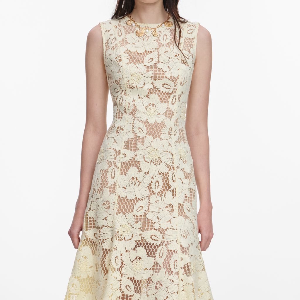 Yellow Crochet Lace Midi Dress