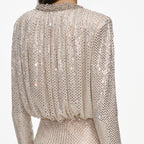 Champagne Rhinestone Embellished Maxi Dress