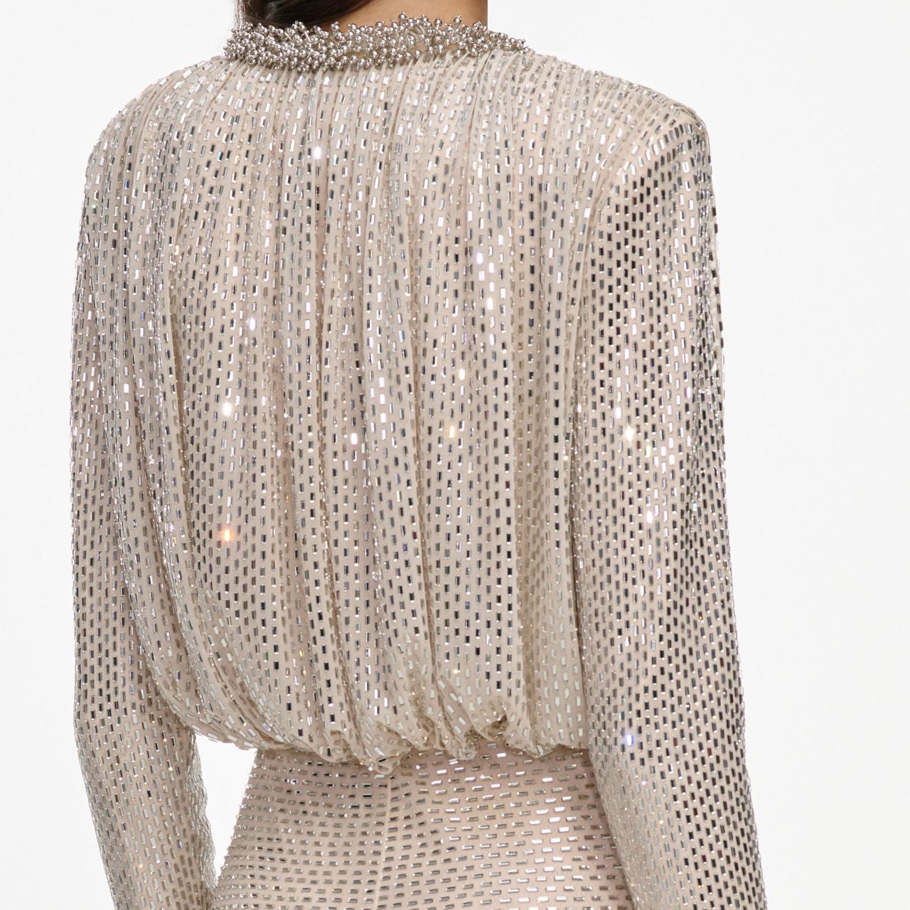 Champagne Rhinestone Embellished Maxi Dress