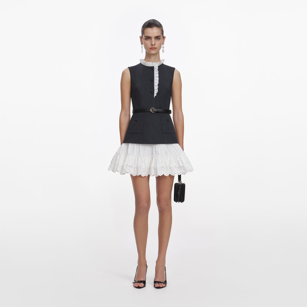 Grey Tailored Cotton Frill Mini Dress