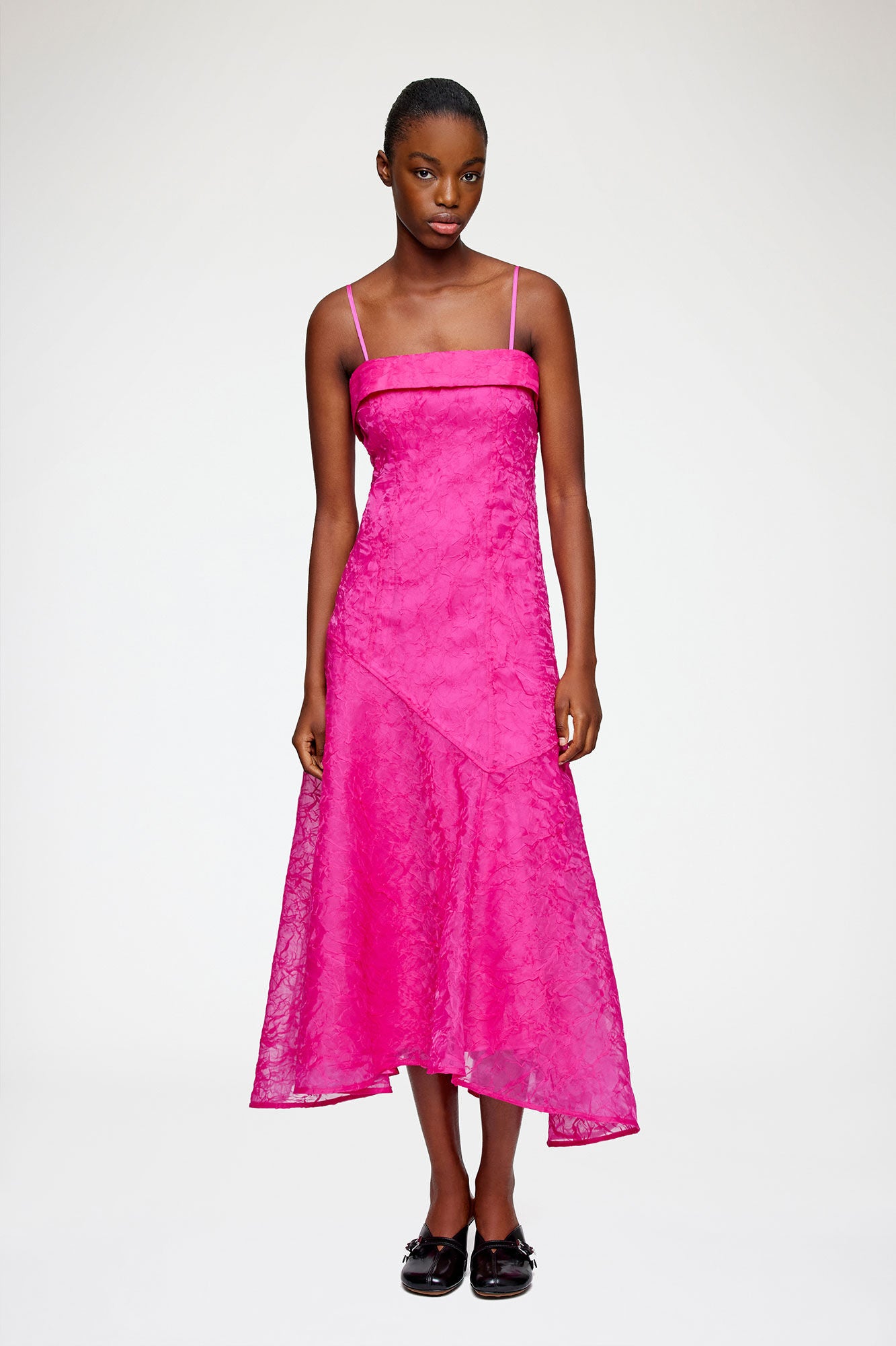 Shibori Organza Long Asymmetric Dress