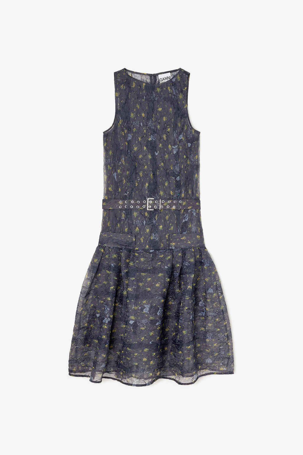Shibori Organza Belted Long Dress