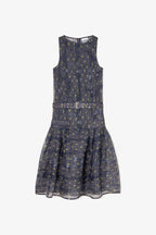 Shibori Organza Belted Long Dress