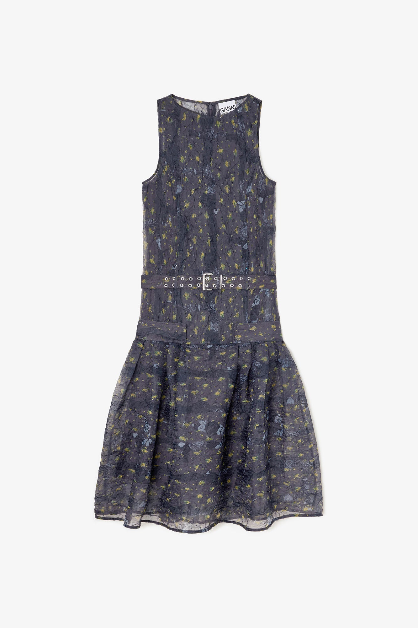 Shibori Organza Belted Long Dress