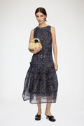 Shibori Organza Belted Long Dress