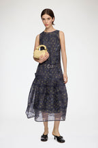 Shibori Organza Belted Long Dress