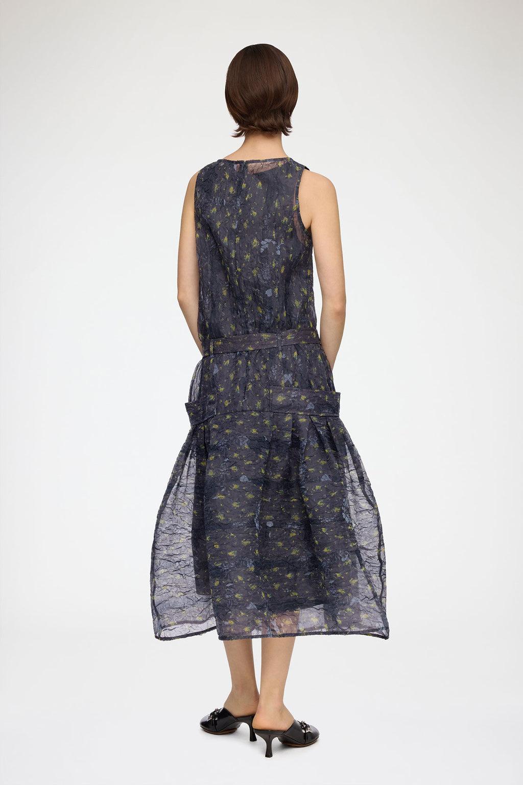 Shibori Organza Belted Long Dress