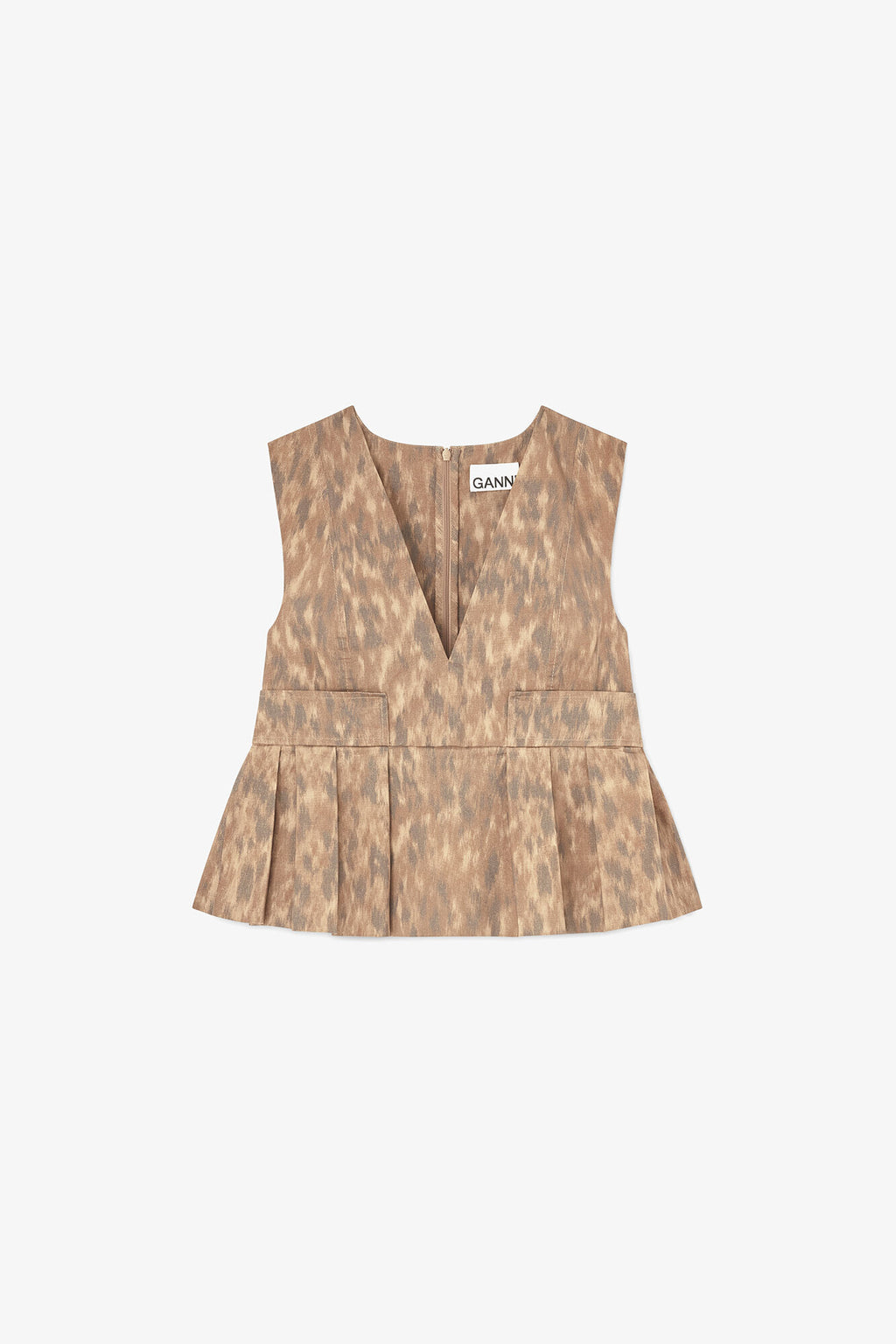 Printed Stretch Cotton V-neck Pocket Blouse