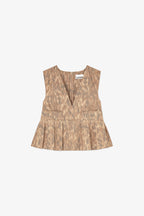 Printed Stretch Cotton V-neck Pocket Blouse