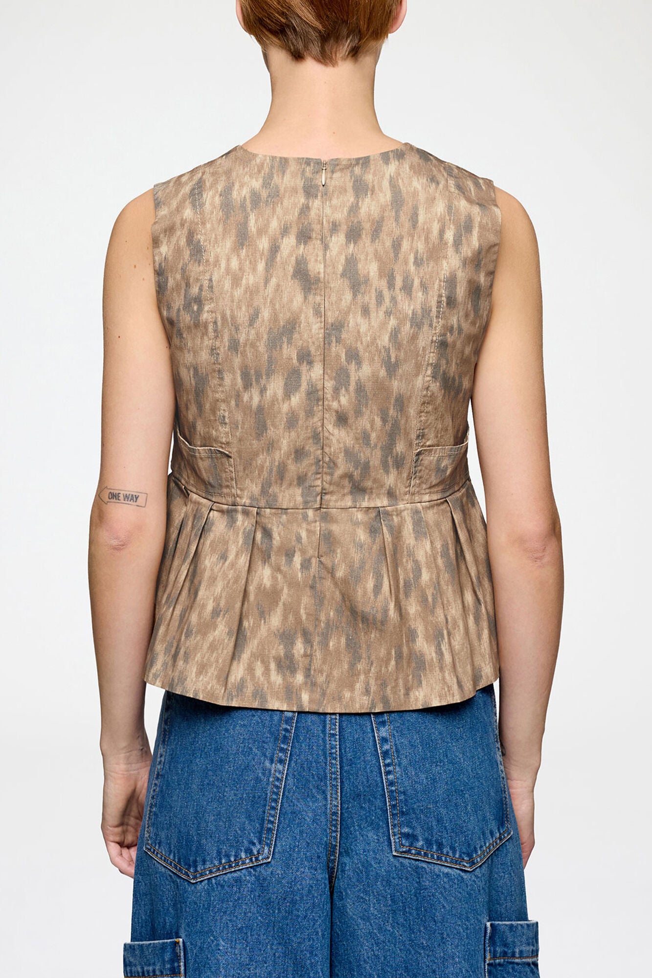 Printed Stretch Cotton V-neck Pocket Blouse