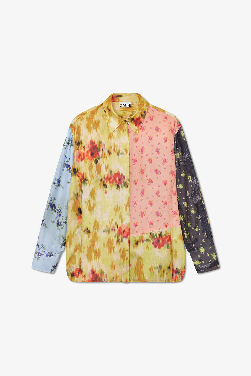Multi Printed Silk Twill Long Sleeve Shirt