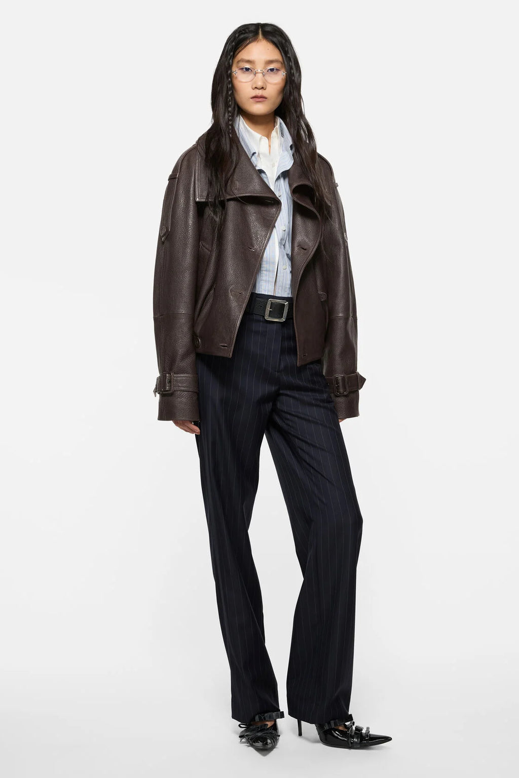 Cropped Leather Trench Coat