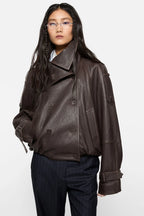 Cropped Leather Trench Coat