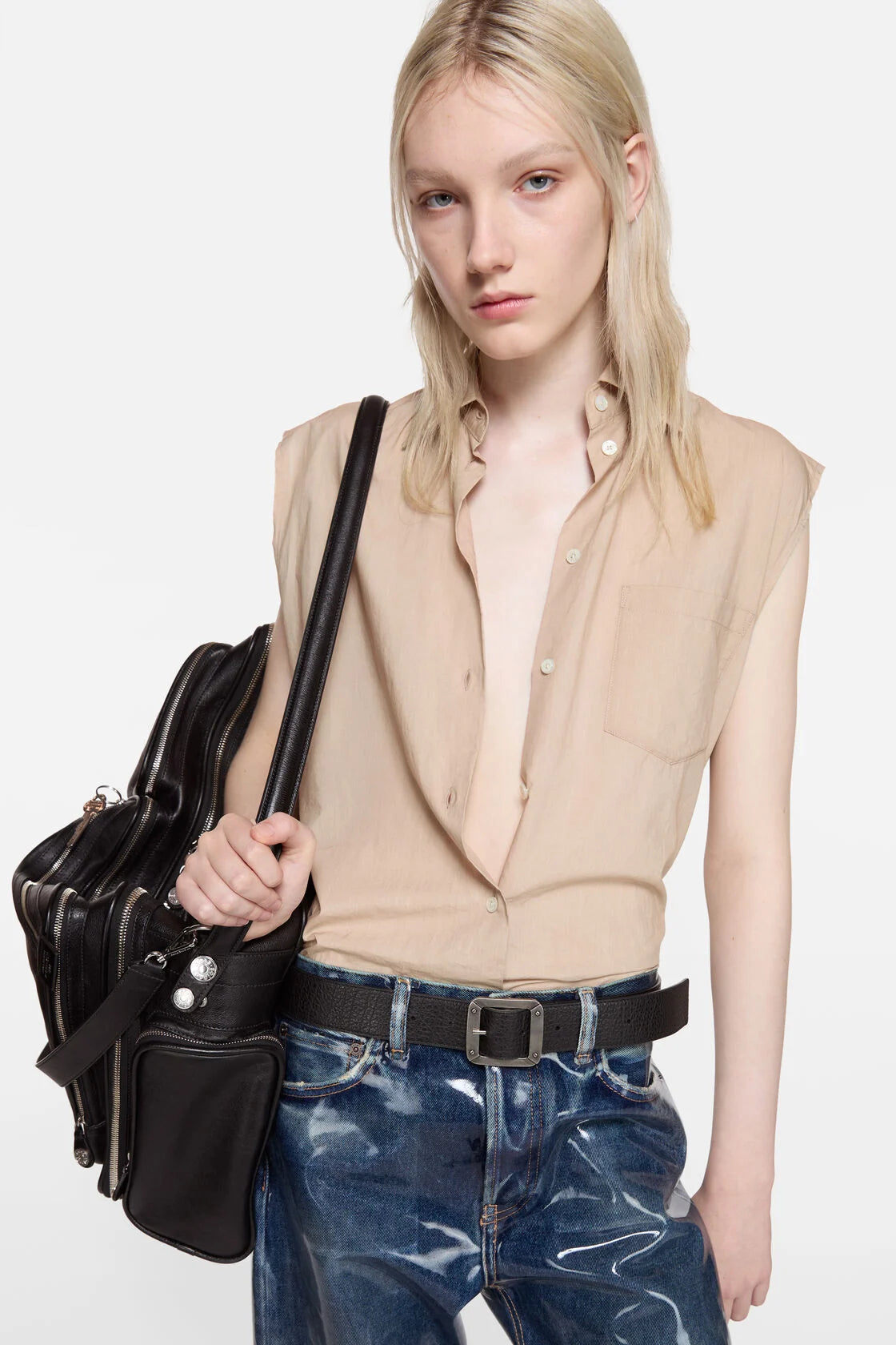 Sleeveless Cotton and Silk Blouse