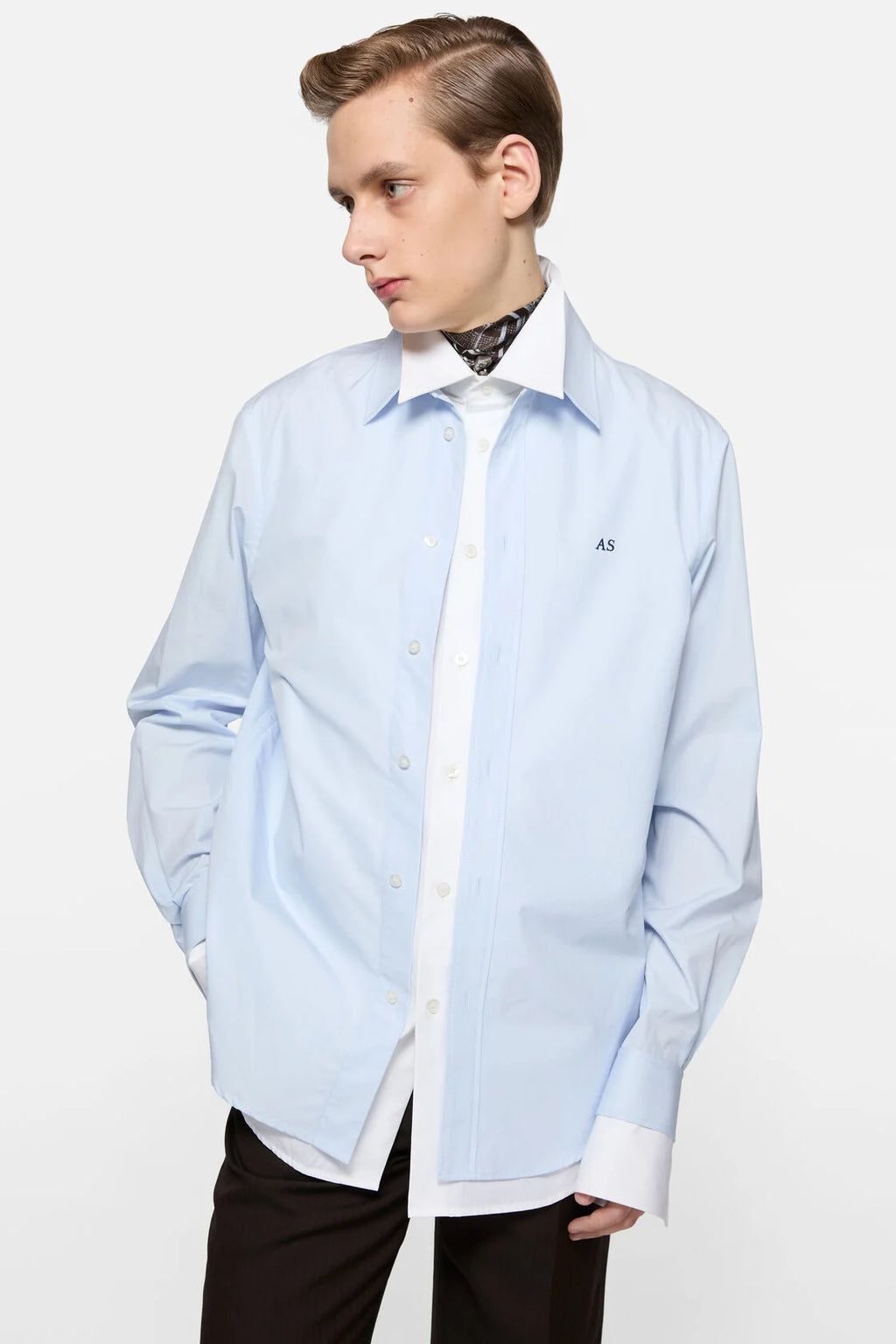 Layered Poplin Button-Up Shirt
