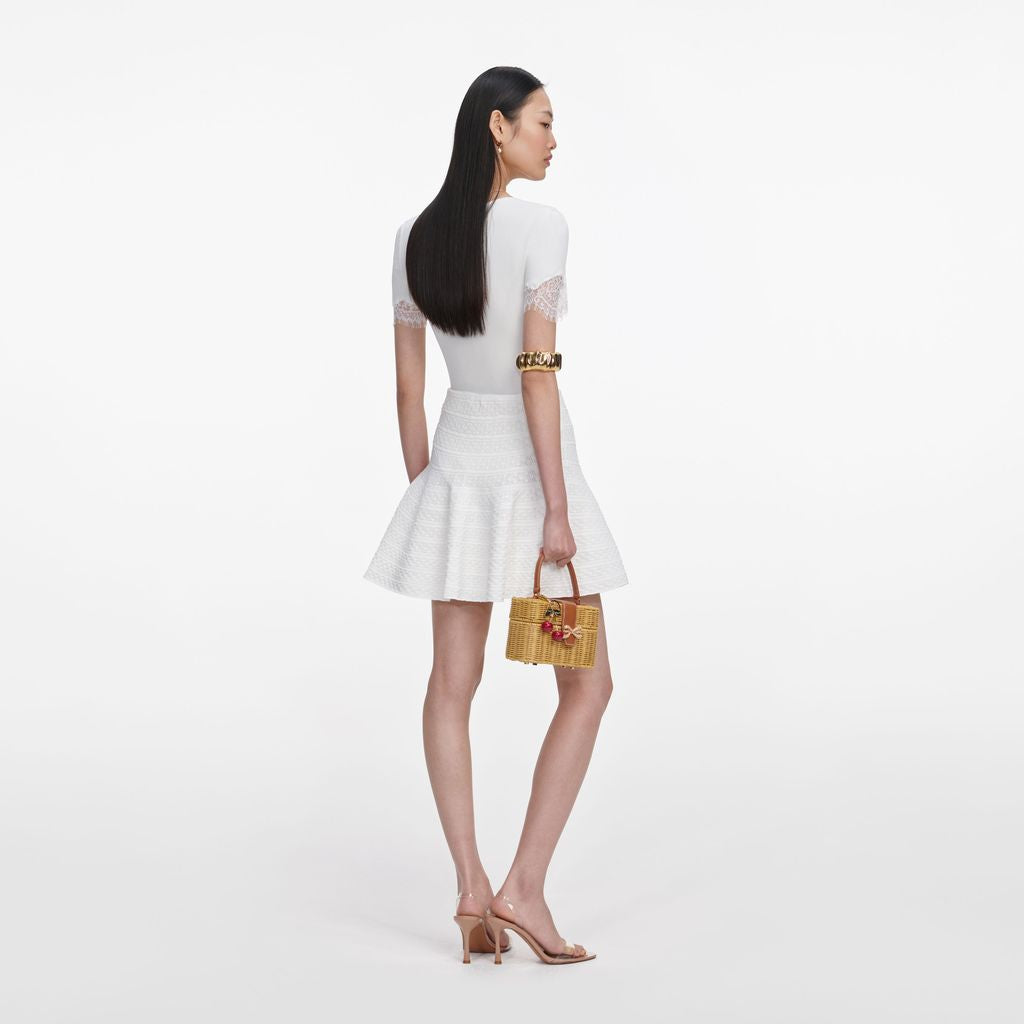 White Pointelle Knit Mini Skirt
