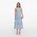 Blue Chiffon Lace Tiered Midi Dress