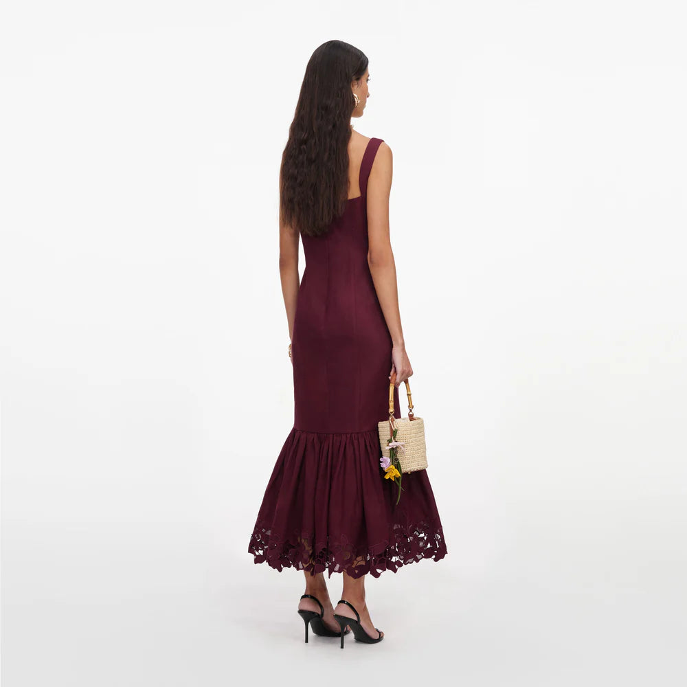 Plum Linen Lace Midi Dress