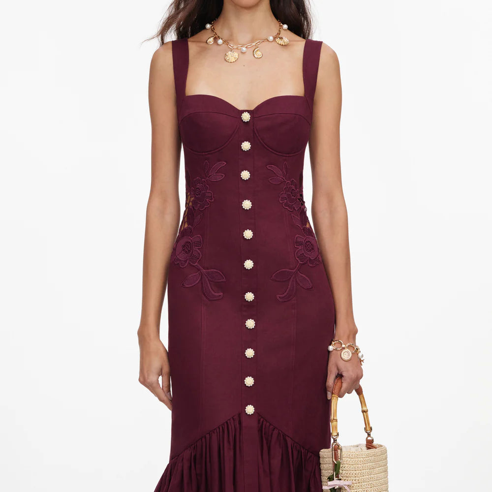 Plum Linen Lace Midi Dress