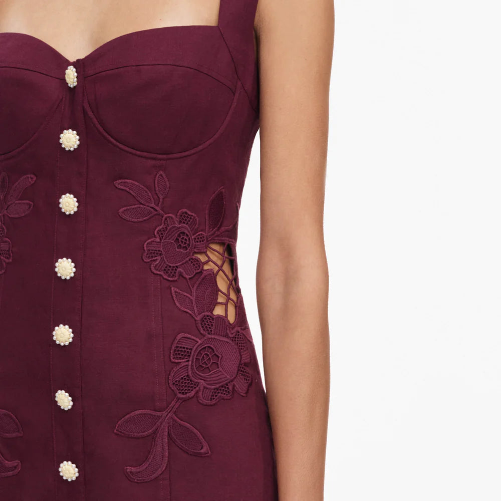 Plum Linen Lace Midi Dress