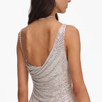 Champagne Rhinestone Draped Mini Dress