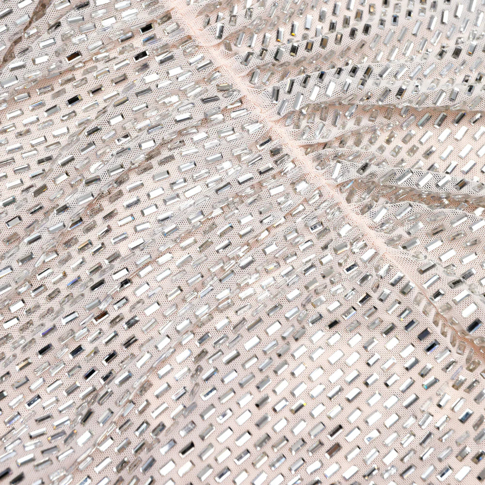 Champagne Rhinestone Draped Mini Dress