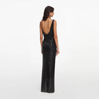 Black Rhinestone Draped Maxi Dress