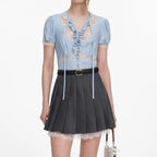 Grey Pleated Mini Skirt