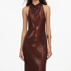 Brown Rhinestone Racer Back Maxi Dress