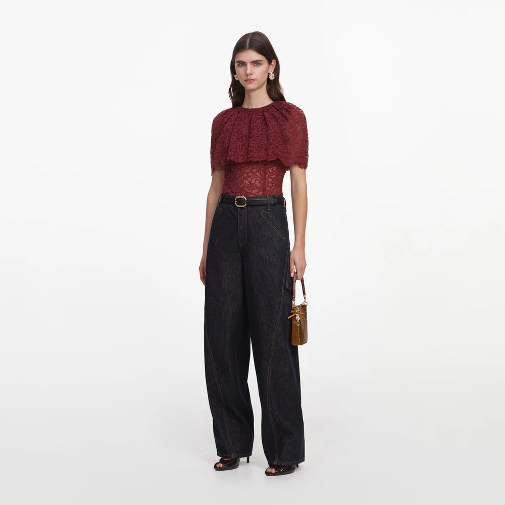 Burgundy Lace Cape Top