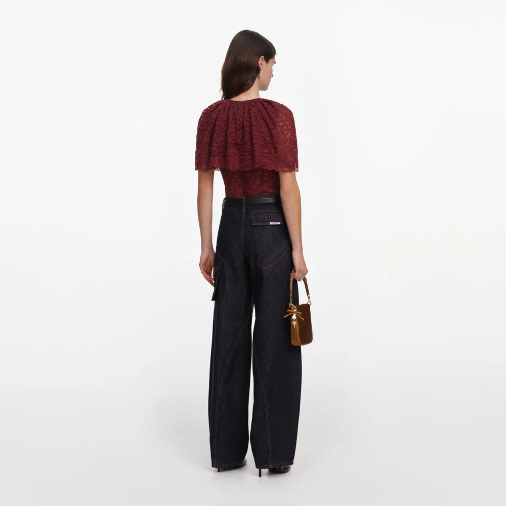 Burgundy Lace Cape Top