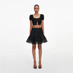 Black Embroidered Mini Skirt