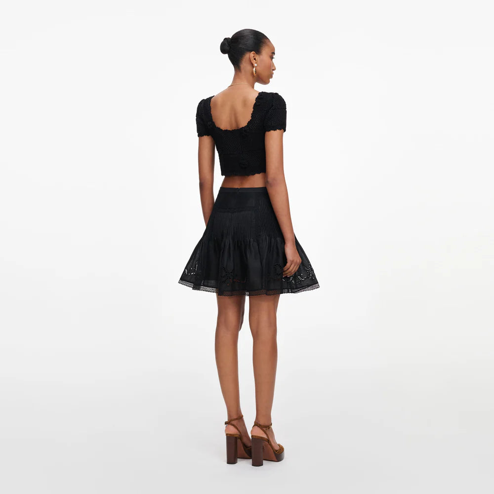 Black Embroidered Mini Skirt