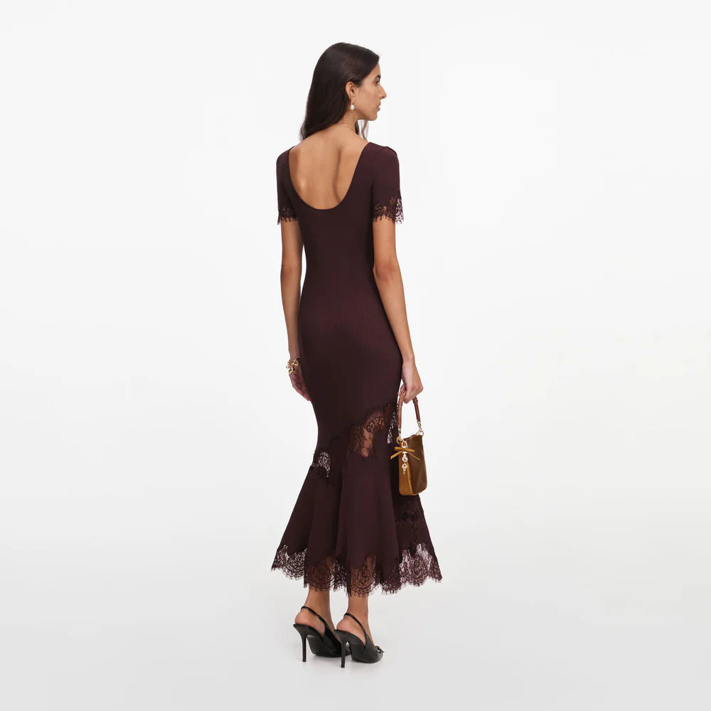 Brown Ribbed Knit Midi Dress