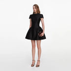 Black Taffeta Collared Mini Dress