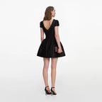 Black Taffeta Collared Mini Dress