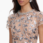 SILVER SEQUIN EMBELLISHED MIDI DRESS