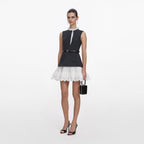 Grey Tailored Cotton Frill Mini Dress