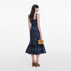 Navy Polka Dot Linen Midi Dress