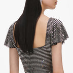 Grey Rhinestone Mesh Mini Dress